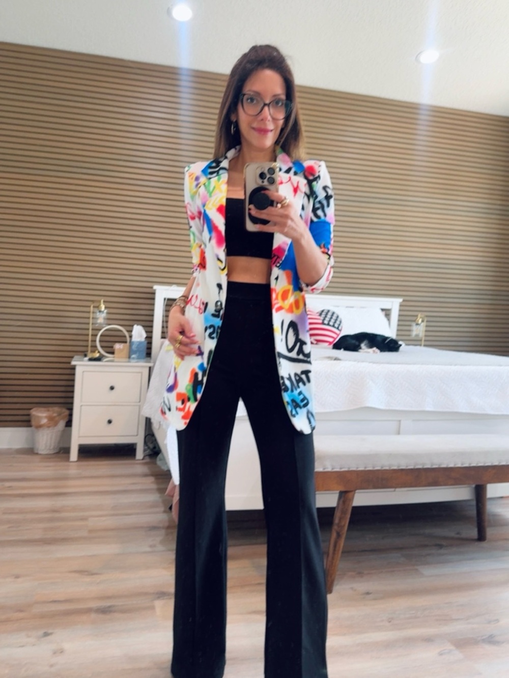 SHEIN Fun White Multicolor Graffiti Blazer
